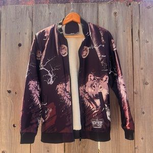 Purple/maroon wolf bomber jacket